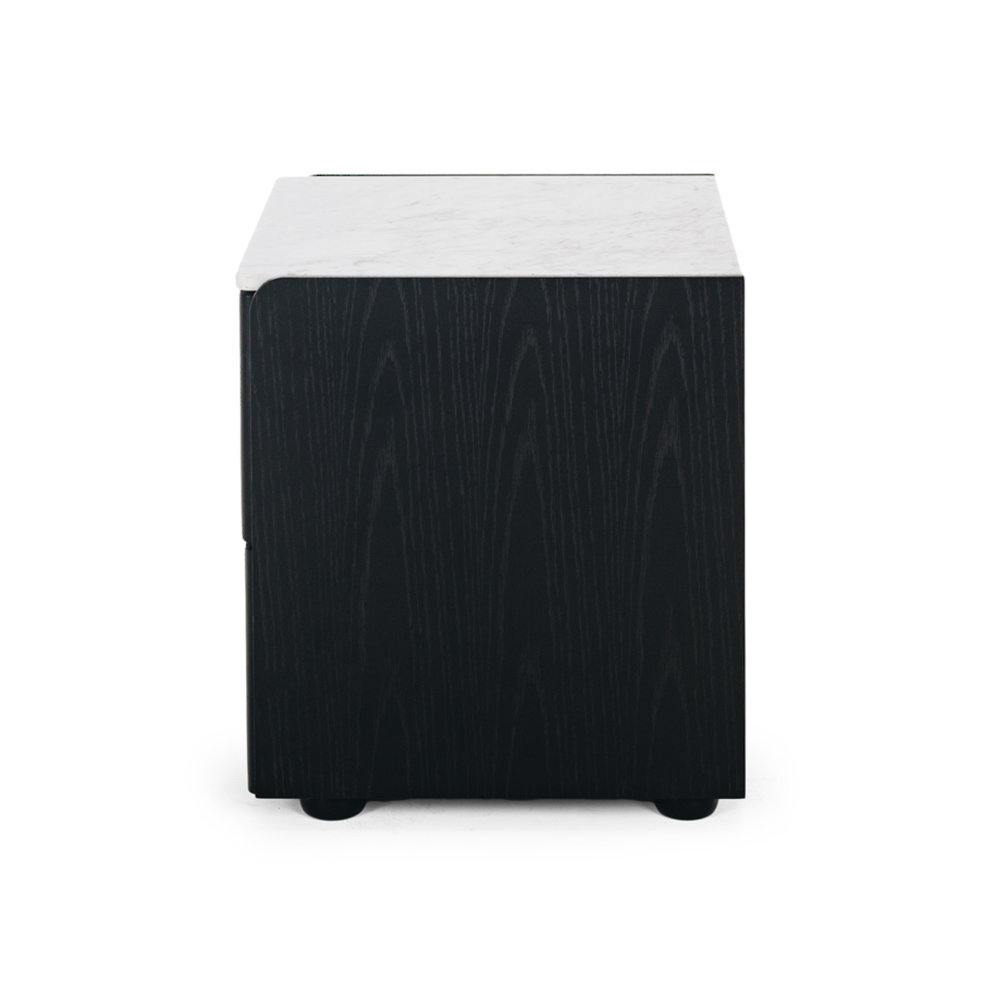 Cube Black Oak Side Table 2 drawer  - Marble Top image 3